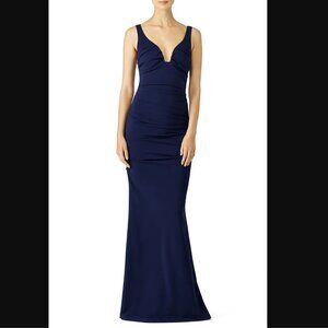 Navy Plunge Crepe Gown Add to Hearts Nicole Miller 0